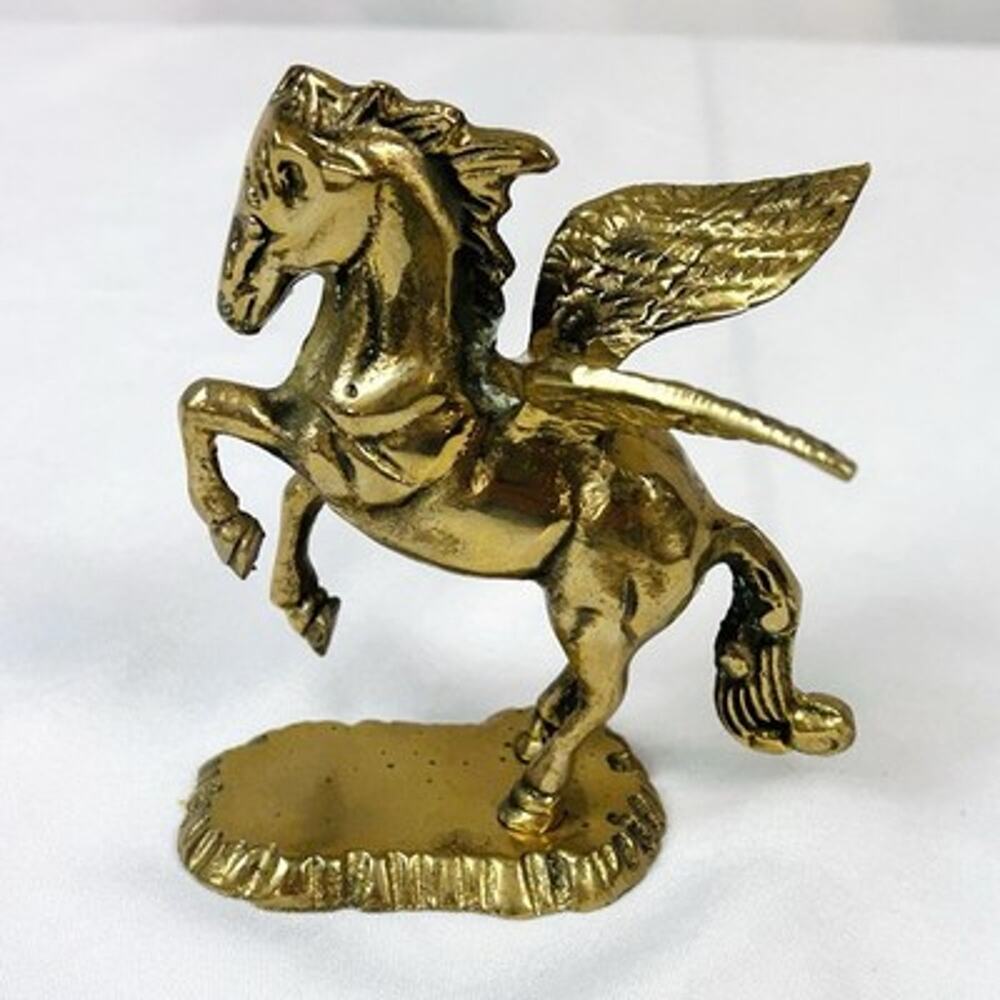 Vintage Mounted Solid Brass Flying Horse w/ Wings Pegasus Greek Mythology 4.5"